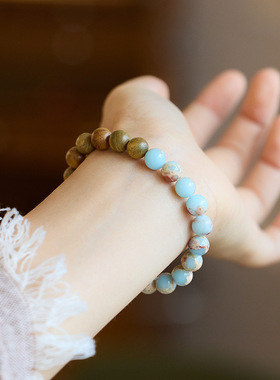 国风寿山石手链女时尚单圈绿檀手