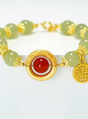 和田玉手链8MM女生小众设计礼物