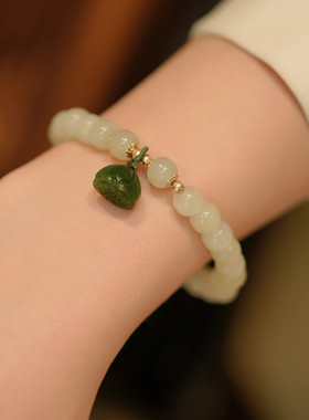 和田玉手链7*8mm老型珠单圈碧玉