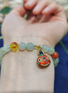 和田玉手链7*8mm单圈老型珠琥珀