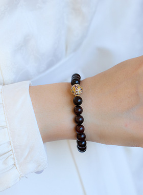 天然印度小叶紫檀手串女白色大漆