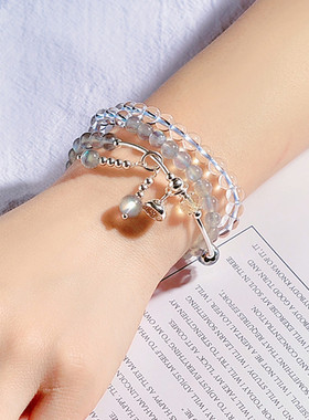 灰月光石手链6mm多圈DIY女款森系