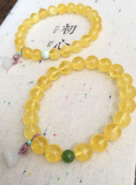 蜜蜡手链金绞蜜飘白花单圈9mm女
