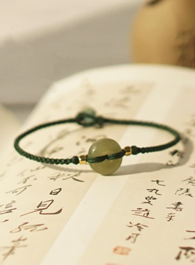 和田玉青玉白玉面包扣手链6*12mm