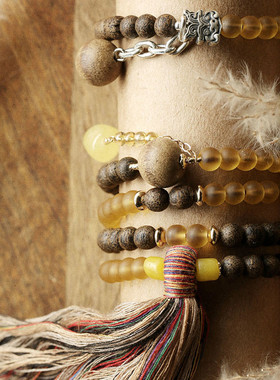 沉香木佛珠手串多圈DIY女款搭配