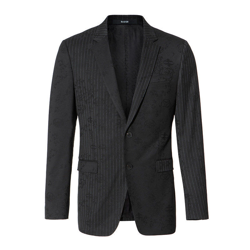 RARE威雅男装 秋冬新款男士西装黑色提花拼接条纹绅士正装西服,淘宝优惠券,粉丝福利购,淘宝优惠卷