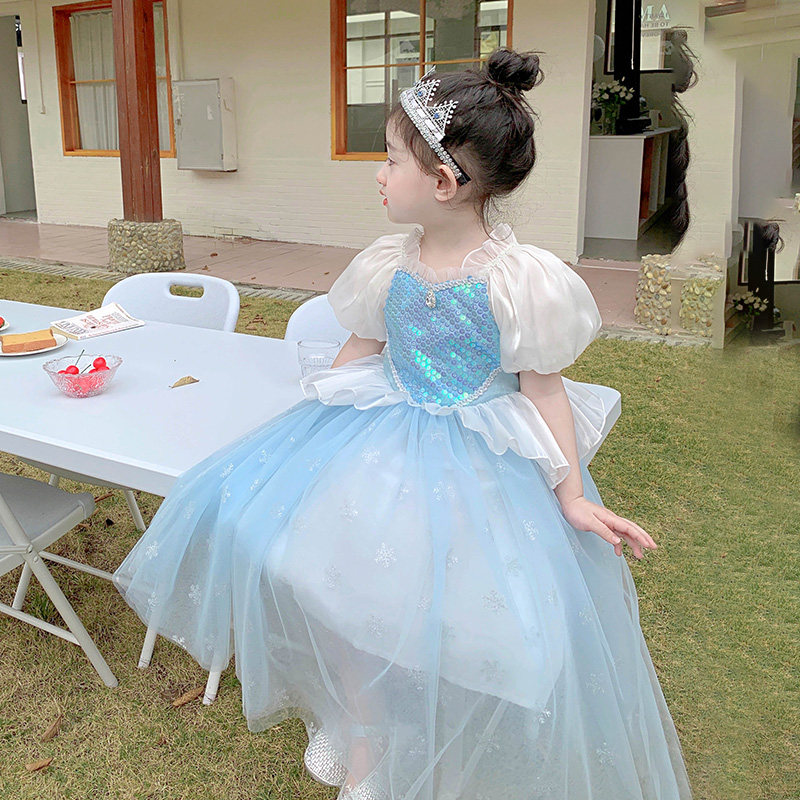 女童夏季正版冰雪奇缘迪士尼公主裙 蔷薇童话连衣裙