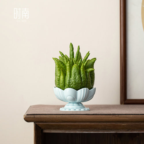 中式禅意莲花佛手柑托盘家用客厅佛手果摆台佛手供盘观赏闻香摆件 - 图3