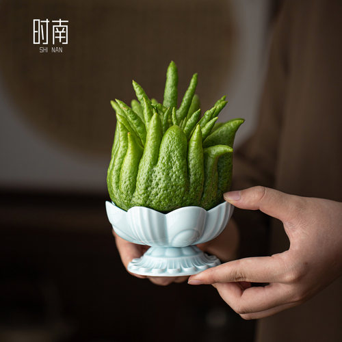 中式禅意莲花佛手柑托盘家用客厅佛手果摆台佛手供盘观赏闻香摆件 - 图1