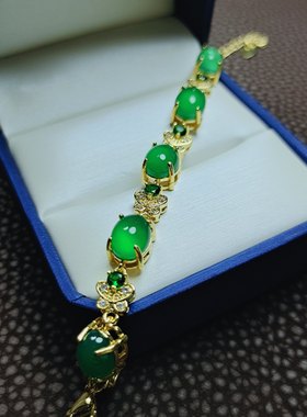 天然冰种帝王绿玉髓镶嵌蝴蝶手链女款时尚简约玉石手串手饰品