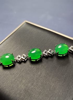 天然冰种玛瑙帝王绿玉髓镶嵌蛋面椭圆形女款时尚百搭简约手链手串