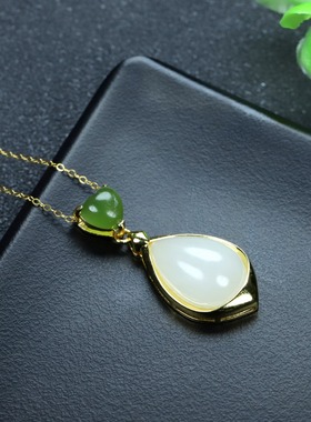 S925银和田玉羊脂白玉水滴玉石吊坠挂件时尚气质女款玉坠项链