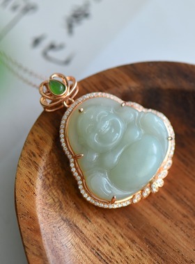 S925银和田玉且末蓝佛公玉石吊坠挂件时尚气质女士款玉坠项链