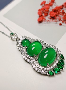 天然高冰种帝王绿玉髓葫芦吊坠毛衣链挂件时尚玛瑙福禄女玉坠项链