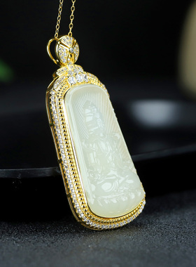 S925银和田玉羊脂白玉观音牌玉石吊坠挂件时尚气质女士款项链