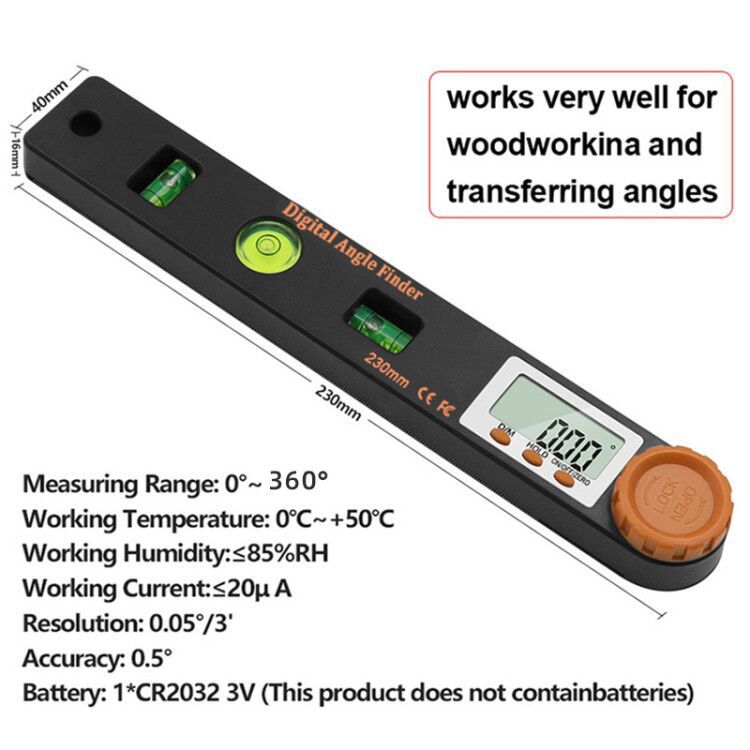 4in1橙色头数显角度尺水平尺水准仪木工角度尺多用途数显量具-图2