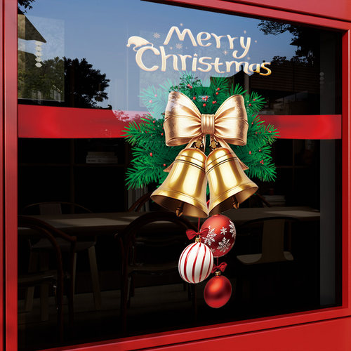 圣诞节花环2026窗花装饰品场景布置玻璃橱窗贴纸店铺气氛围门贴画 - 图2