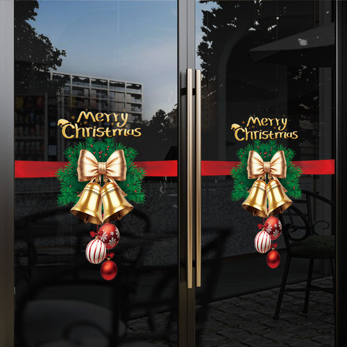 圣诞节花环2026窗花装饰品场景布置玻璃橱窗贴纸店铺气氛围门贴画 - 图0