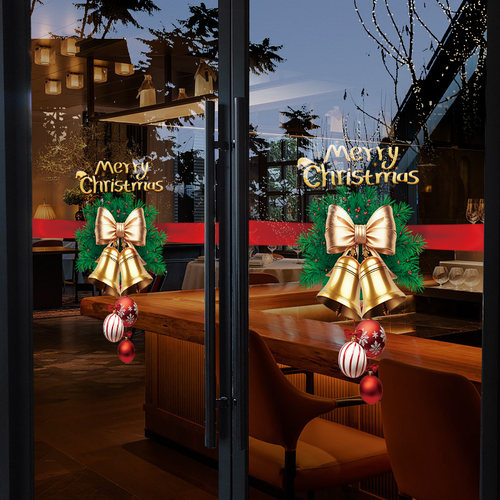 圣诞节花环2026窗花装饰品场景布置玻璃橱窗贴纸店铺气氛围门贴画 - 图1