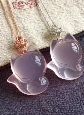 全新天然粉晶大头萌狐吊坠粉水晶狐狸项坠女款礼物民族风清新饰品