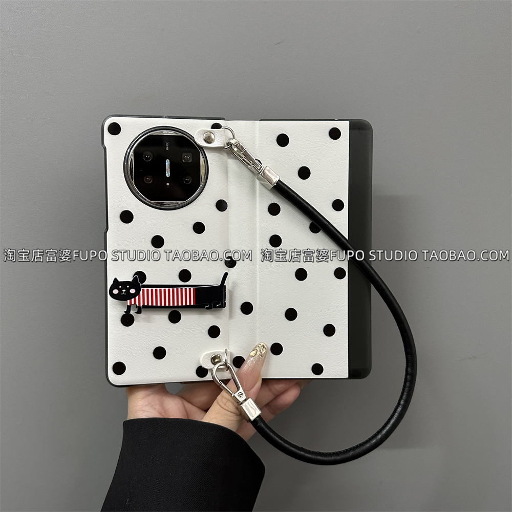适用vivo xfold5手机壳OPPO find N5折叠屏华为mate X6保护套x5原创设计荣耀magic V3波点皮套支架手提斜挎绳 - 图1