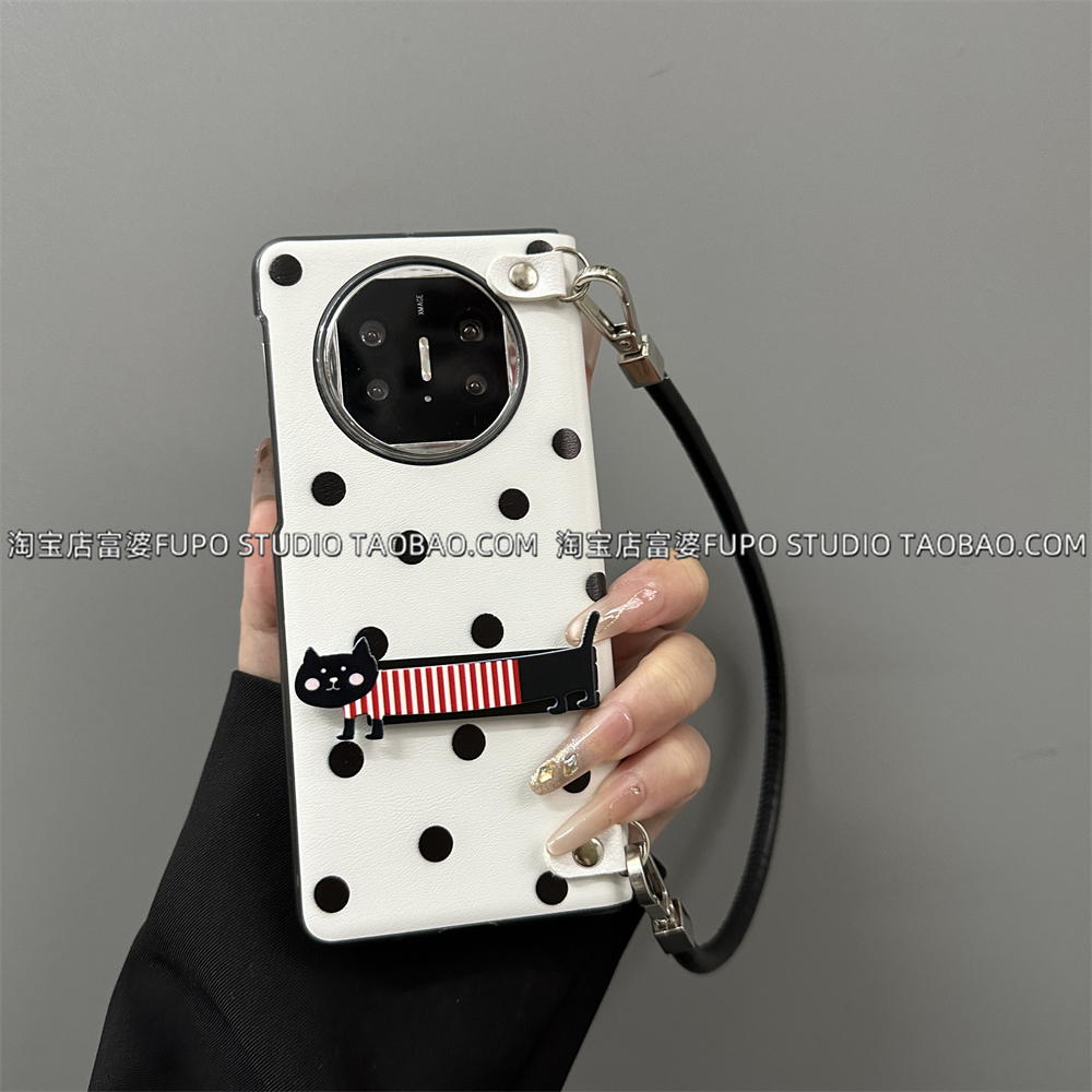 适用vivo xfold5手机壳OPPO find N5折叠屏华为mate X6保护套x5原创设计荣耀magic V3波点皮套支架手提斜挎绳 - 图3