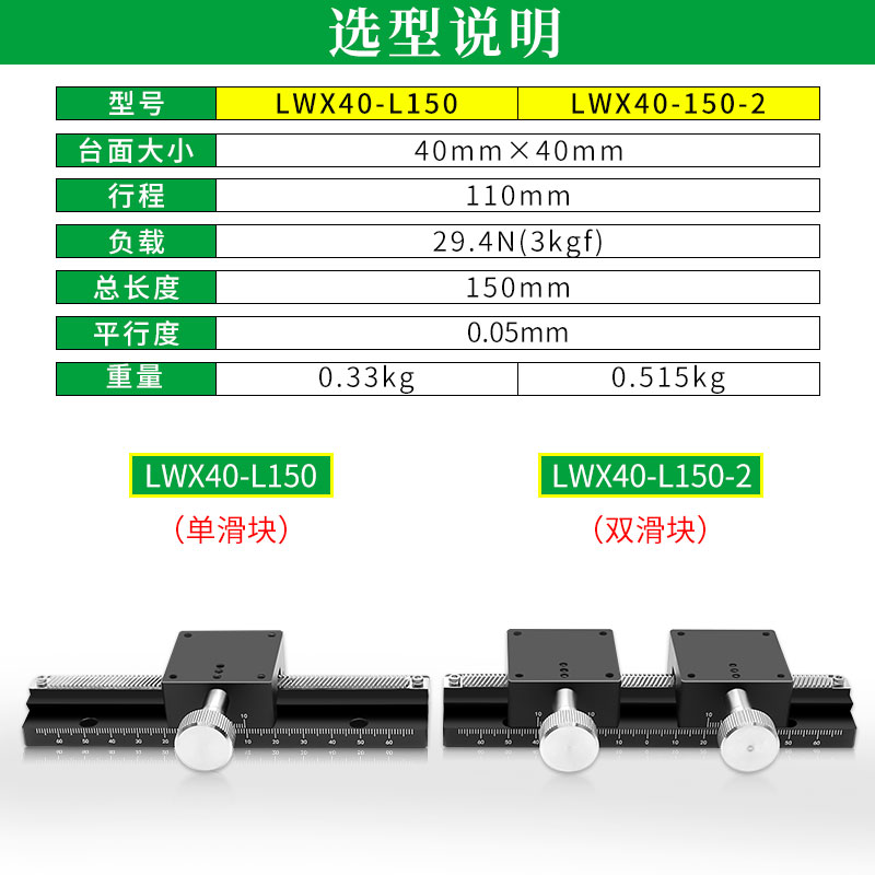 X轴位移平台长行程齿轮齿条手动微调小型精密燕尾槽滑台LWX40滑块 - 图0