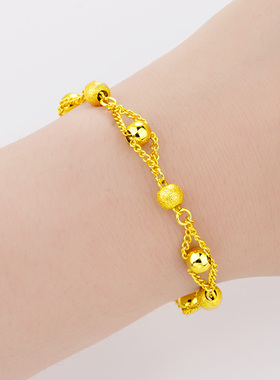 新款镀金磨砂路路通手链越南沙金手饰女士仿真黄金手环女久不掉色