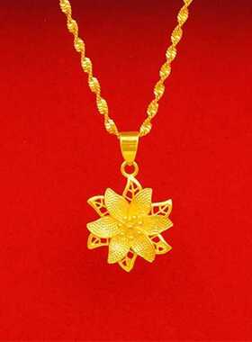 项链女香港免税正品越南沙金百合花朵真黄金色吊坠锁骨链永不掉色