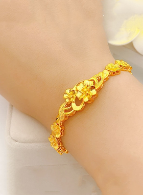 越南沙金纯真沙金手链女甜美心相印金黄色手饰可调节首饰