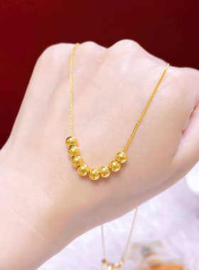 沙金锁骨链不掉色饰品时来运转金豆圆珠项链女款转运珠配链国风