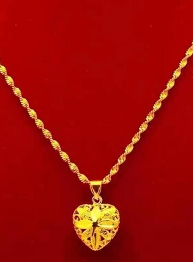 正品越南沙金爱心项链女新款气质纯真吊坠金高级四叶草情人节礼物