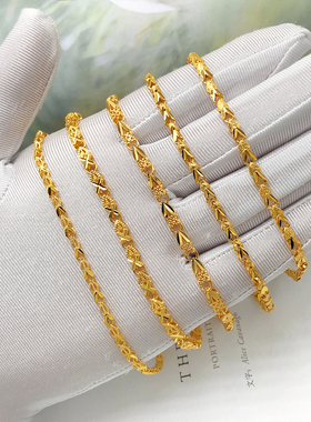越南沙金项链女时尚马鞭锁骨细链镀金中粗小鱼蛇骨水波竹节男链子