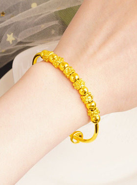 新沙金圆珠串手镯首饰品可调节推拉手镯女士手环手饰镀金时尚镯子