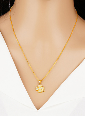 越南沙金项链女镀金饰品仿真黄金镶钻四叶草久不褪色吊坠结婚饰品