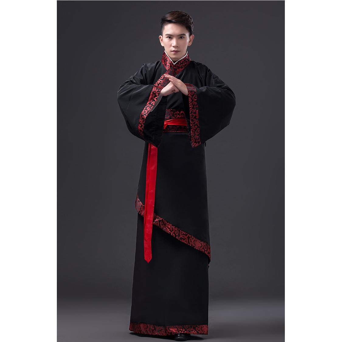亿潮儿古装男古代服装汉服男唐朝汉服男士黑色汉服直裾服装舞台服