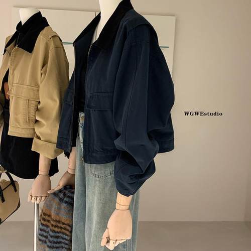 复古收藏家·短款卡其色长袖美式复古初秋外套女夹克 - 图3