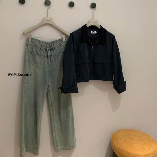 复古收藏家·短款卡其色长袖美式复古初秋外套女夹克 - 图1