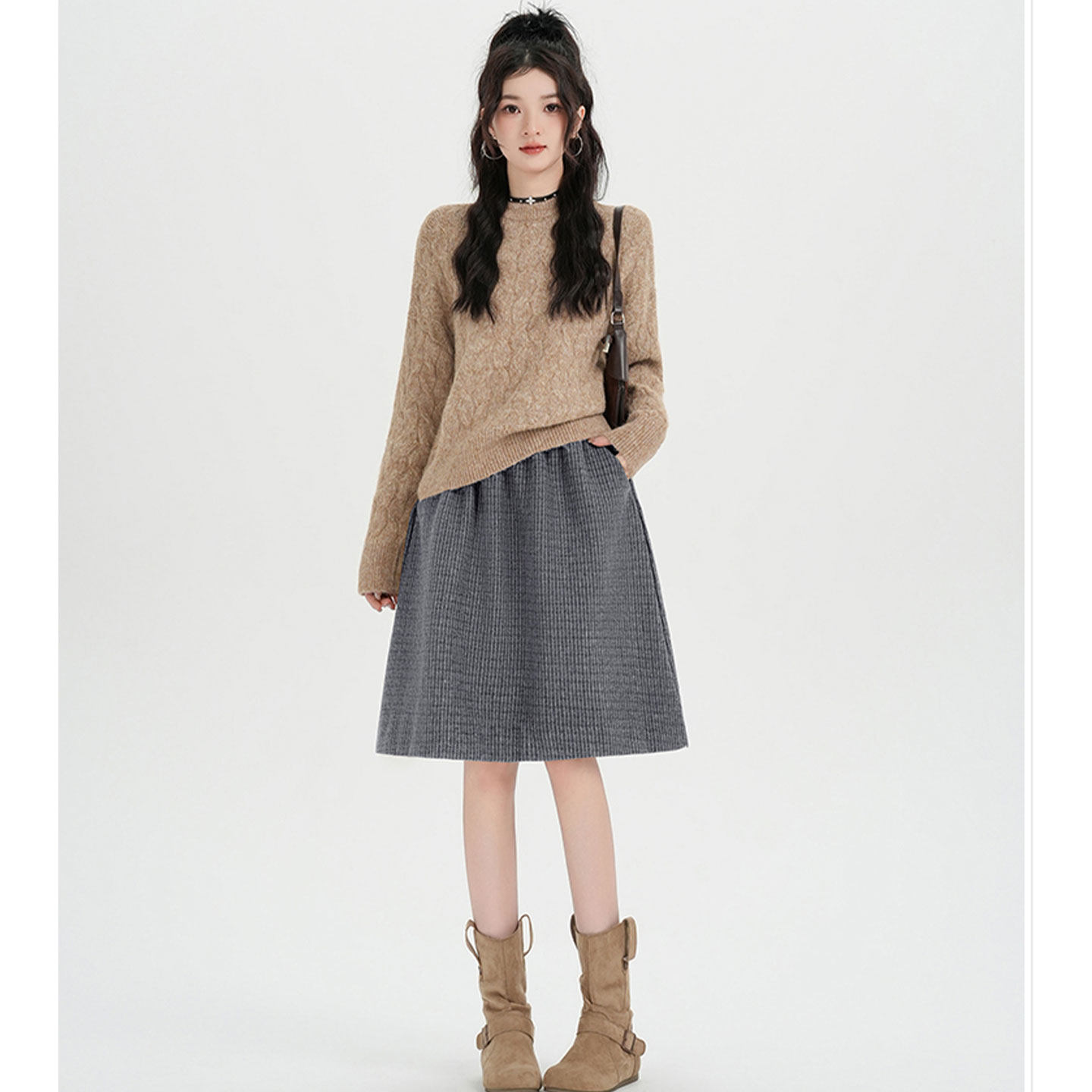 2026春季新款双口袋小格子毛呢半身裙松紧腰中长款a字超好看短裙,淘宝优惠券,粉丝福利购,淘宝优惠卷