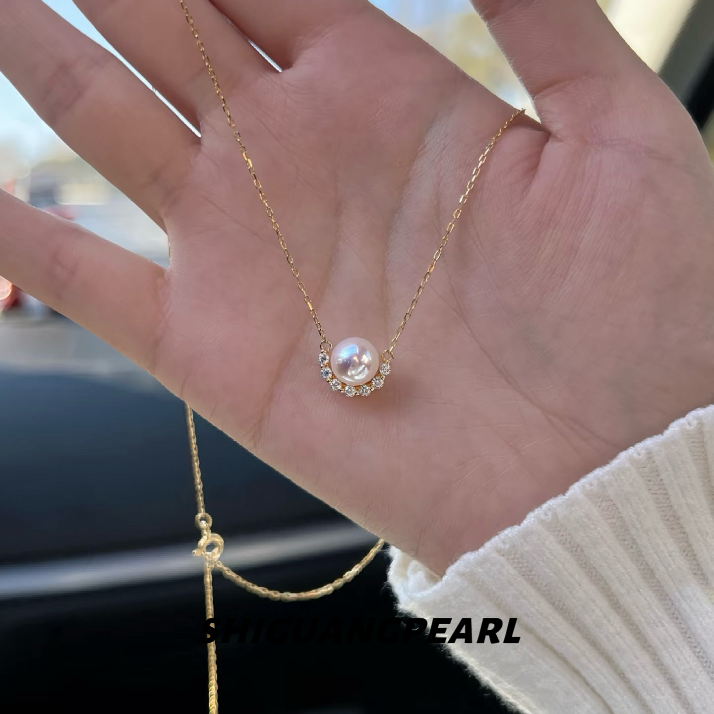 日本天然海水AKOYA珍珠吊坠 S925银半月款珍珠项链正圆极强光百搭,淘宝优惠券,粉丝福利购,淘宝优惠卷