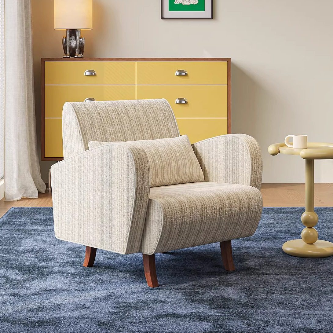 畔所/黑白条纹沙发椅极简风休闲椅松弛单人沙发椅韩式中古风,淘宝优惠券,粉丝福利购,淘宝优惠卷