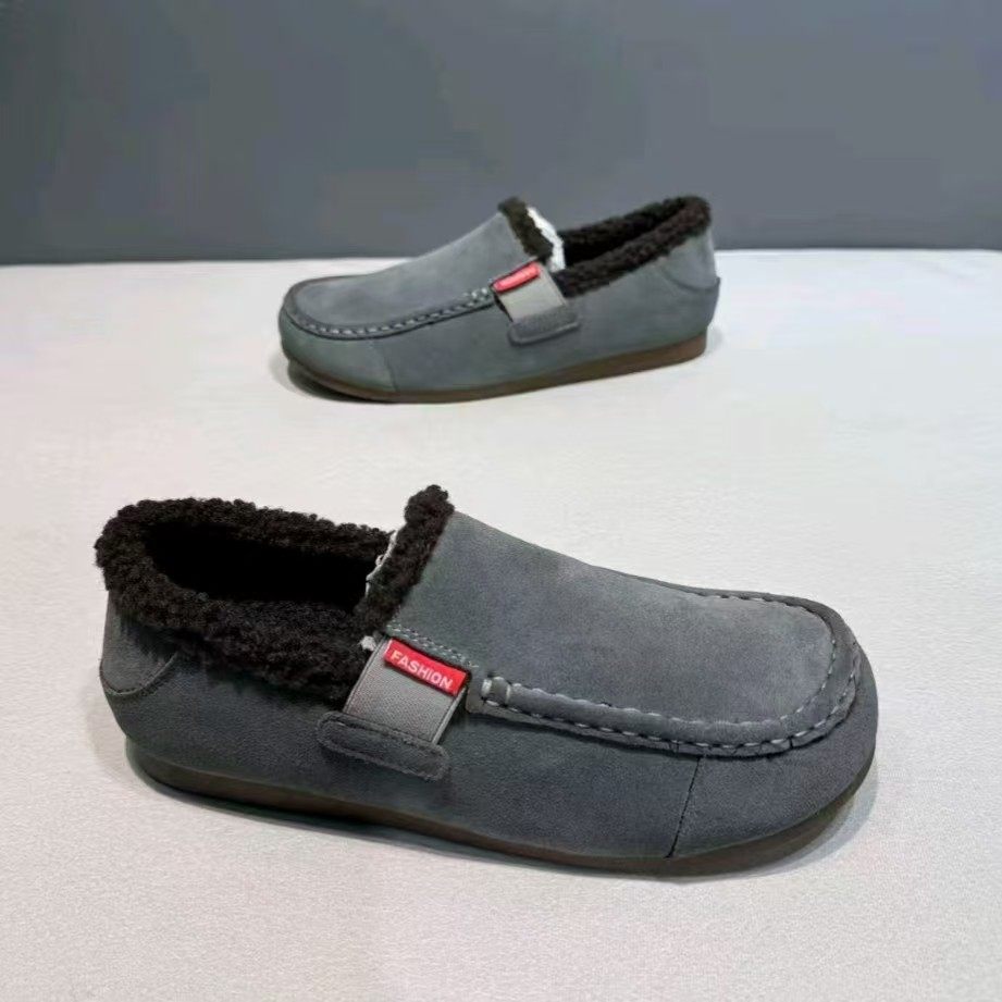 冬季新款皮面豆豆鞋软底轻便舒适加绒乐福鞋一脚蹬皮鞋翻毛皮男鞋,淘宝优惠券,粉丝福利购,淘宝优惠卷