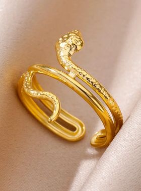Stainless Steel Snake Rings For Women Punk Adjustable Gold