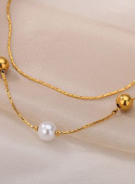 Multilayer Pearl Beads Necklaces For Women Stainless Steel