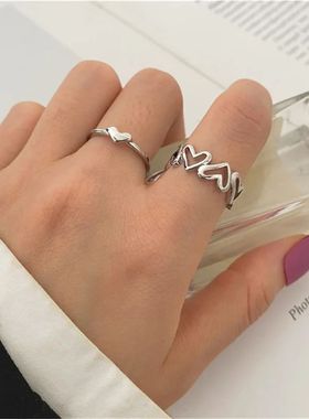 Fashion Heart Rings Set Silver Color Black Alloy Hollow
