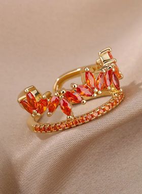 2024 Double Layer Red Stone Rings For Women Stainless Steel