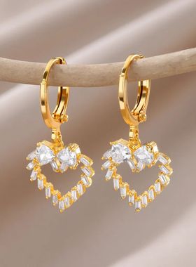 Heart Bow Pattern Stainless Steel Earring For Women Gold