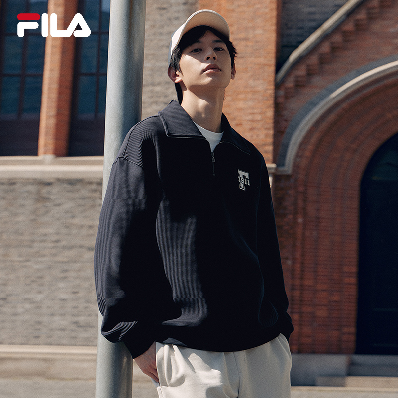 FILA 斐乐官方情侣款套头2024秋翻领宽松半拉链男女烟囱领卫衣