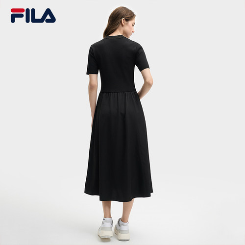 FILA 斐乐官方女子连衣裙2025夏新款时尚休闲简约修身短袖连身裙 - 图0