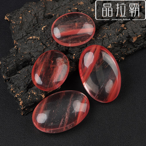 红色熔炼石手把件水晶原石把玩挂件椭圆玉石矿物标本儿童宝石摆件 - 图0